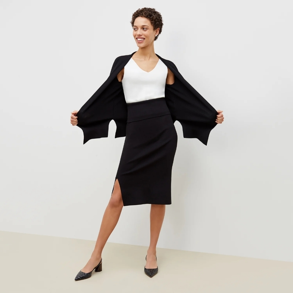 MM Lafleur Black Midi Pencil Skirt with Front Slit